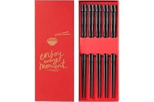 HAUSUN 5 Pares de Palillos de Fibra de Vidrio Aptos para Lavavajillas, Palillos de Sushi Reutilizables para Comer en una Caja de Regalo a Juego