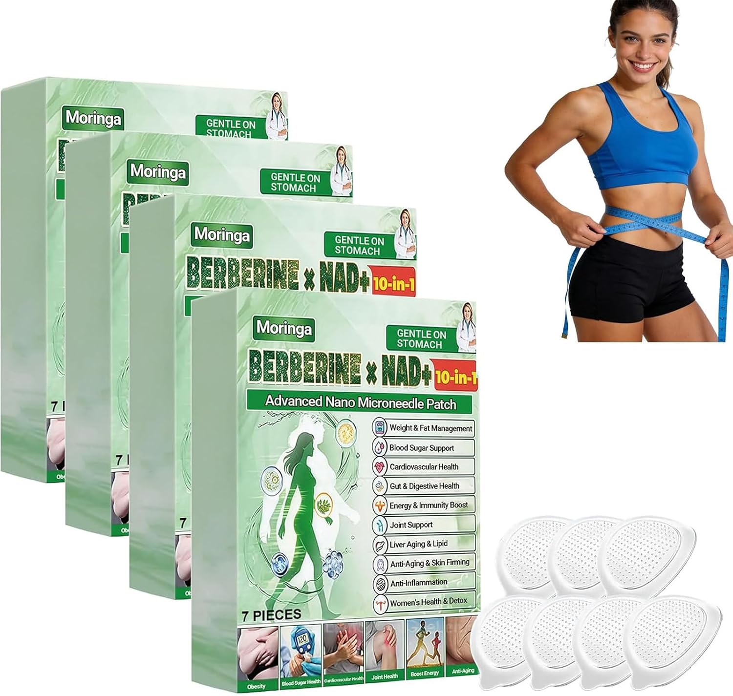 Parche de Microagujas Nano Avanzado de Moringa 10 en 1,nuevo parche de microagujas,berberina para adelgazar, parches de metabalance profesional para hombres y mujeres (28pcs)