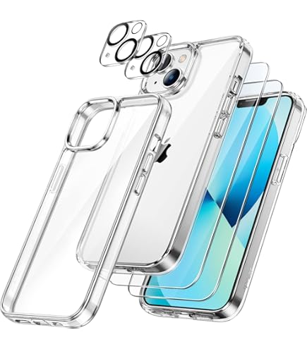 Niphabe per Cover iPhone 13 Pro 6.1 Trasparente con 2 Vetro Temperato, Anti Ingiallimento Hard PC Custodia Anti-Graffio Case Antiurto Custodia con Bumper TPU Cover iPhone 13 Pro - Trasparente