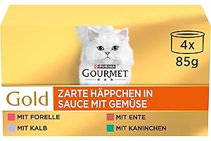 Gourmet PURINA GOURMET Gold delikatne przekąski w sosie z warzywami, mokra karma dla kotów, mieszanka odmian, 12 sztuk (12 x 4 puszki po 85 g)