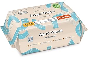 NEW Dry Face Wipes by Aqua Wipes - Biodegradable, Plastic Free Dry Towel Wipe. MakeUp Remover Disposable Towels – Textured Cotton-Soft Face Cloths. Kind to Skin & Baby - 80 Wipes per Pack (1 pack)