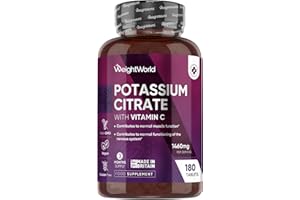 WEIGHTWORLD Potassium Supplements with Vitamin C 1460mg | 3 Months Supply | 180 Tablets | Electrolytes Tablets | Bioavailable Potassium Citrate Form | Non-GMO, Gluten-Free & Vegan-Friendly | Made in The UK