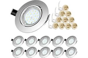 TOFISR Faretti LED da Incasso per cartongesso,5W Equivalenti a 50W,230V Luce Calda 2700K,Orientabile di 30°,Angolo a Fascio 120°,Montatura Rotondo Metallo Nichel Spazzolato,Non-Dimmerabile (Set da 10)