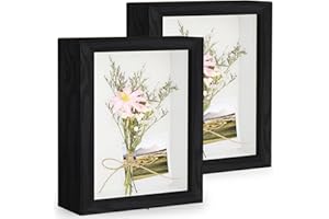 Anhow 2pcs A4 Shadow Box Frame 8x12 Inches, A4 3D Picture Frame Display Case Deeper 1.2 Inches with Transparent Glass for Photos, Crafts, Souvenir, Baby Items - Black
