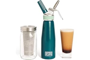 IMPECCABLE CULINARY OBJECTS (ICO) NITRO KAFO Cafetera Nitro Cold Brew Maker de 1 Litro con Boquilla Difusora Especial de Nitro Cold Brew y Máquina de Preparación de Cold brew Coffee Con Tarro De Albañil para Cold Brew, 1L