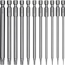 11-teiliges Torx-Bit Set, 100 Mm Lang, Magnetisch – T6 Bis T40, 1/4" Sechskant, Aus S2-Stahl