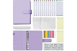 KASTLO A6 PU Leather 51pcs Budget Binder Notebook - Money Saving Wallet with Plastic Money Wallet Organiser, Label Sticker, Ruler - Budget Planner & Cash Envelopes for Cash Stuffing Wallet UK - Purple