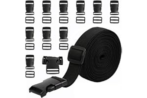 REAQUE Fibbia Nylon Rotolo di Nylon Nero Fettuccia Nastro Nero Cinghia in Polipropilene di 5m/10m con 20 Fibbie per Guinzaglio per Cani, Gatti, Cinture per Zaini Fai-da-te