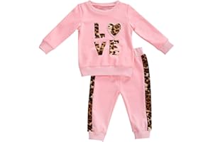 Zukmuk Completo da Bambina Autunno e Inverno, Felpa con Stampa Leopardata a Maniche Lunghe e Pantaloni Lunghi