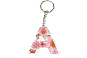 Cotswold Crafts By Emma Personalised Handmade A-Z Letter Keyring with Pink Pressed Flowers and Rose Gold Foil – Custom Keychain Gift or Bag Charm for Women, Men, Kids, Handbags, or Backpacks- Letter A