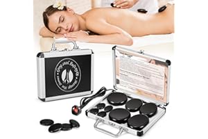 Trsaow 9Pcs Hot Stones Massage Kit with Heater, Professional Electric Basalt Warm Stones Set for Spa Therapy, Deep Muscle Relaxation, Pain Relief, Home Use