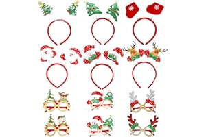 Xumier Weihnachten Haarreifen Weihnachtsbrille Set 12 Stück Weihnachten Stirnbänd Weihnachtsbaum Stirnband Kopfschmuck Brille Rahmen Weihnachts Weihnachtsbaum Brillenrahmen für Weihnachts Dekoration