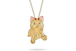 Bling Jewelry Adorabile Set Di Gioielli Amore Cuore Animali - Arco Rosa Yorkshire Shih Tzu Terrier Cane Orecchini, Collana Ciondolo & Spilla, Placcato Oro Giallo 14K Per Donne Adolescenti