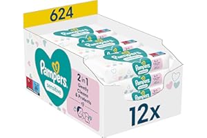 ‎PAMPERS Pampers Sensitive Feuchttücher 12 Packungen mit 52 Stück - 624 Feuchttücher, ohne Duft, für eine sanfte und weiche Reinigung