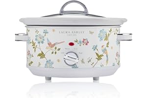 VQ Laura Ashley Slow Cookers 3.5 Litres. Large Capacity Slow Cooker for 4 to 5 People. Energy Efficient Slow-Cooker with 3 Heat Settings. Detachable Ceramic Pot with Tempered Glass Lid - Elveden White