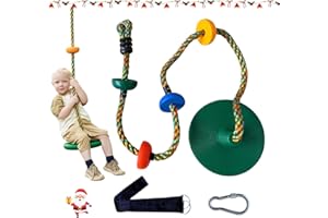 JUNGLE WELL Tree Swing for kids– Disc Climbing Rope Seat with Platform, Easy-to-Install Straps & Hooks, Fun Outdoor Swing for Garden, Treehouse & Playset Use