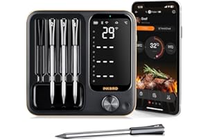 Inkbird INT-14-BW Fleischthermometer kabellos, Smart Grillthermometer WIFI 2.4G und Bluetooth 5.4 Signal 91m, Backofenthermometer Thermometer für Ofen, Grill, Smoker, Rotisserie Airfryer Ofen