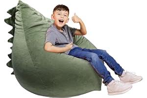 DECALSWEET Puf de Peluche para Guardar Juguetes, Tamaño Grande Extra Suave Bolsa Puff de Almacenamiento con Cremallera, Almacenamiento Bean Bag para Niños Niñas, 80×76×63cm Dinosaurios (Cubierta Solamente)