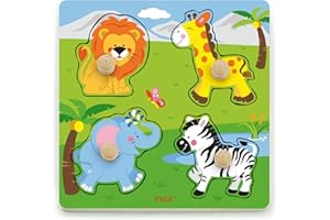 EITECH Viga Toys - 50840 - Big Wooden Knob Puzzle - Wild Animals