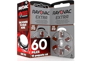 UDIVITA 60 Piles pour Appareils Auditifs Rayovac Extra Size Technologie Suond Fusion 312-10 Plaquettes de 6 Piles