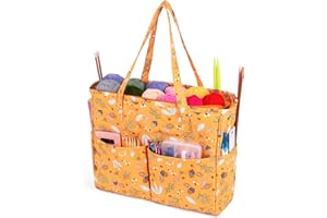 Aeelike Sac de rangement portable pour laine et crochet, accessoires, 35,5 x 30 x 12,5 cm, jaune