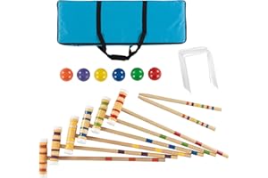 HEY! PLAY! Trademark Games Unisex-Erwachsene Krocket Holz für den Außenbereich, Deluxe-Sport-Set mit Tragetasche, lustiges Vintage, Kinder Hey (6 Spieler), Multi, 26x8.5x3