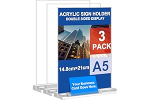 Arrobust Tischaufsteller A5 mit Visitenkartenhalter, 3 Stück Preisschilder Aufsteller Tischständer Doppelseitiger Vertikaler Acryl T-Ständer für Fotorahmen, Heim, Büro, Speisekarte, Messe (A5-3pack)