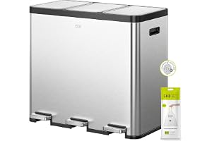 EKO EcoCasa Återvinningsbehållare 20 l + 20 l + 20 l rostfritt stål 3 fack soptunna med individuella pedaler för separering a
