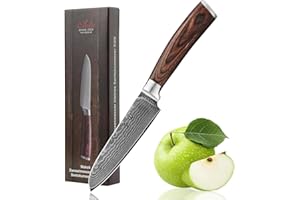 ‎WAKOLI Wakoli EDIB Santoku Messer aus echtem Damaststahl (VG10 Kern) mit 12,5 cm Klinge – Scharf und handlich – Santoku Damastmesser mit Pakkaholzgriff in Geschenkbox – Küchenmesser klein für Gemüse & Obst