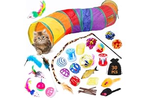 JOTOL Jouets Chat,30 Pièces Kit Jouet Chats,Jouets pour Chats Interactif Jeux Chaton avec Tunnel,Poisson,Souris,Plume,Balle Jeux Chaton