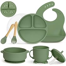 Lot De 2 Assiettes Bébé Silicone Avec Ventouse - Compartiments, Couvercle, Couverts - Sans BPA - MOJINL