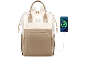 VSNOON Laptop Backpack for Women,15.6 Inch Stylish Laptop Rucksack Wide Open, Travel Backpack with USB Charging Port, Water Resistant Travel Business Work Bag Computer Backpack for Men, Brown