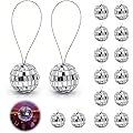 Mini Boule à Facette 2,2cm avec Ruban Argenté – Petite Boule Disco Miroir à Suspendre pour Décoration Gâteau, Sapin de Noël, Mariage, DIY, Anniversaire & Table de Fête – Ornement Scintillant (Lot)
