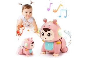 Highttoy Jouet Bébé 3 6 9 Mois, Jouet Bébé Rampant avec Musique et Lumière Jouets Musicaux Sensoriel Eveil pour Tummy Time Naissance Cadeau Bebe Rose