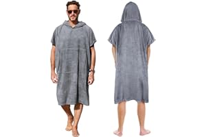Kato Tirrinia Beach Surf Poncho con bolsillo Absorbente de agua Traje de neopreno Cambiador Sudadera con capucha Toalla Poncho Albornoz para surf Natación Baño Adulto Hombres Mujeres A prueba de arena