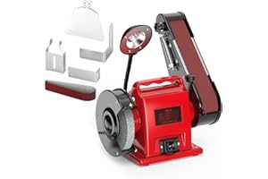 Avhrit Smerigliatrice a Nastro, 2-In-1 Levigatrice a nastro, 350 Watt, con Funzione di Disco Abrasivo, Luce LED, Vetro Antispruzzo, Con Filo, per Lavori di Levigatura su Metallo/Legno/Alluminio, Rossa