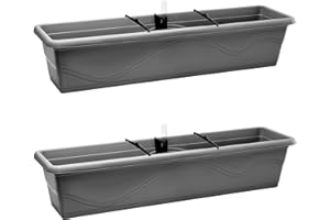 Garronda Jardinieres Exterieur Pots de Fleurs Jardinieres Exterieur Balcon Pot Fleur avec Système d'irrigation et Indicateur de Niveau d'eau GD-0073 (Anthracite, 2 Pièces, Longueur=79cm)