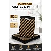 Kalbi Ticaret &Ccedil;izgili Siyah Poşet (NO 2) 50'li Diagonal Takviyeli Mağaza Poşeti