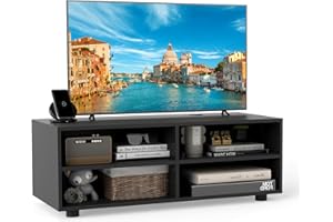 COSTWAY TV Stand Cabinet for TVs up to 40"/55", Wooden Media Entertainment Center with Storage Cubes and Adjustable Shelves, TV Unit Console Table for Living Room Bedroom (Black, 4 Cubes)