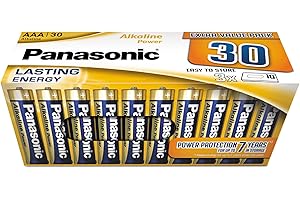 Panasonic, Alkaline Power, AAA Piles alcalines, Lot de 30, Micro, LR03, 1.5V, Protection Anti-Fuite, 7 Annees en Stock, pour télécommandes, balances, horloges, énergie Durable et fiable