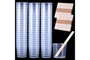 Verre Doseur Plastique,Gradué Tasses Transparent,80 pièces Tasses Gobelet Plastique Transparent Gradué Échelle 30 ml pour Art, Artisanat, Moulage, Peinture, Cuisine et Bricolage,Résine,Époxy