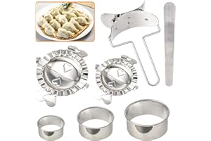 ZHENLE 7 Pcs Dumpling Maker and Cutter Stainless Steel Dumplings Mold Set (3×Dumpling Skin Maker 2×Dumpling molds 1×Rolling Blade 1×Stuffing Spoon) Ravioli Wonton Dumpling Dough Press Mold