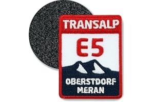 ‎CLUB OF HEROES E5 Transalp Oberstdorf Meran/Klett Patch gestickt mit Klett-Verbindung rund/Klettpatch Klettabzeichen Klett-Patches Aufnäher Applikation für Kleidung Rucksack Taschen (rot-navy-weiss)
