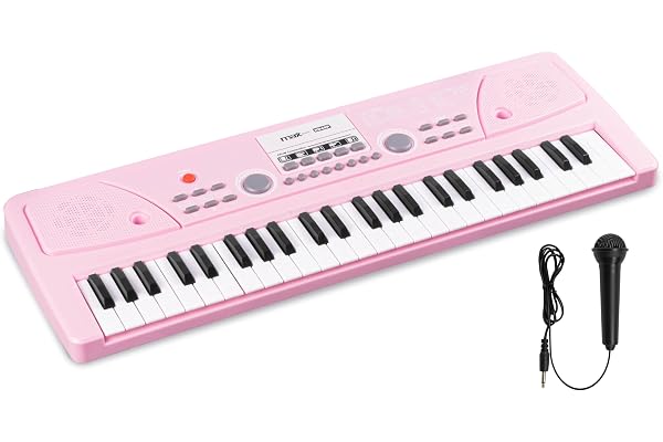 Max KD49 Clavier Électronique 49 Touches - Rose, Synthétiseur Enfant, Deux Haut-parleurs Intégrés, Batterie Rechargeable, USB-C, Microphone Inclus, Idéal pour Initier votre Enfant à la Musique