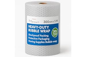 Meown Bubble Wrap 300mm x 5m small air bubble - perfect for easy shipping and moving house packaging- the ultimate solution for your fragile items (300MM X 5M)