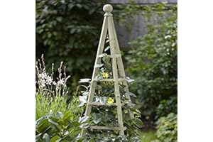 Garden Mile Grand obélisque ou arche de jardin en bois, arche extérieure, robuste pour roses, plantes grimpantes, structure de support, décoration de jardin (obélisque sauge, 1,9 m)