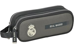 Safta REAL MADRID 3. WYPOSAŻENIE 24/25 - Podwójny piórnik dla dzieci, piórnik dla dzieci, idealny dla dzieci w wieku szkolnym, wygodny i wszechstronny, jakość i wytrzymałość, 21x6x8 cm, Szary, M,