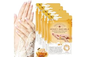 FRDUGA Handmasken, 5 Paar feuchtigkeitsspendende Handschuhe, Peeling-Handmasken, pflegende, weiche Handpflege, für trockene und rissige Hände (Honig)
