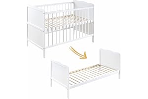 MOTO-MOLTICO Lettino Neonato 2in1 con Sponda regolabile e Cassetto - Lettino Bambino con 3 Sbarre Estraibili - Lettino in Legno con Barriera di Sicurezza - Trasformabile in Letto Bambini - 60x120 Bianco
