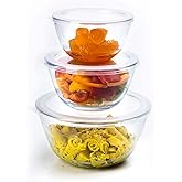 AGARO Borosilicate Glass Mixing Bowl with Lid, 3 Pcs Set (500ml, 800ml &1600ml), Serving Bowl, Kitchen, Oven & Microwave, Dis